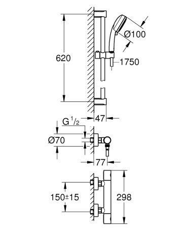 Термостат для душа с душевым гарнитуром Grohe Grohtherm 800 Cosmopolitan 34768 001 (34768001) хром